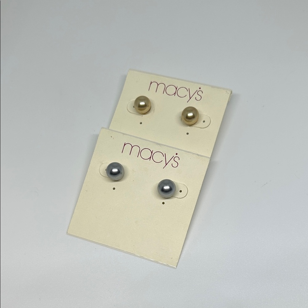 Macy's Gold and Silver Tone Pearl Stud Earrings